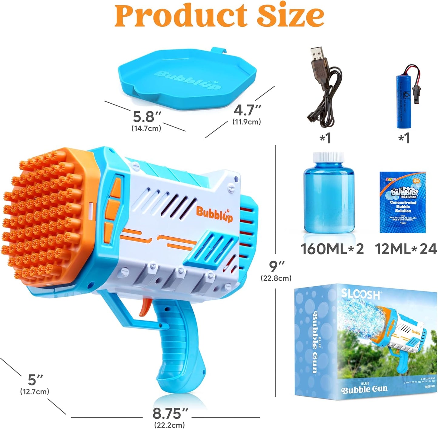 Sloosh Bubble Machine Guns, 69 Holes Bubble Gun Blaster Blower for Kids Adults, Colored Lights Bazooka Rocket Shape with Solution Outdoor, Summer Toys, Gifts, Party Favors, Wedding, Birthday, Easter