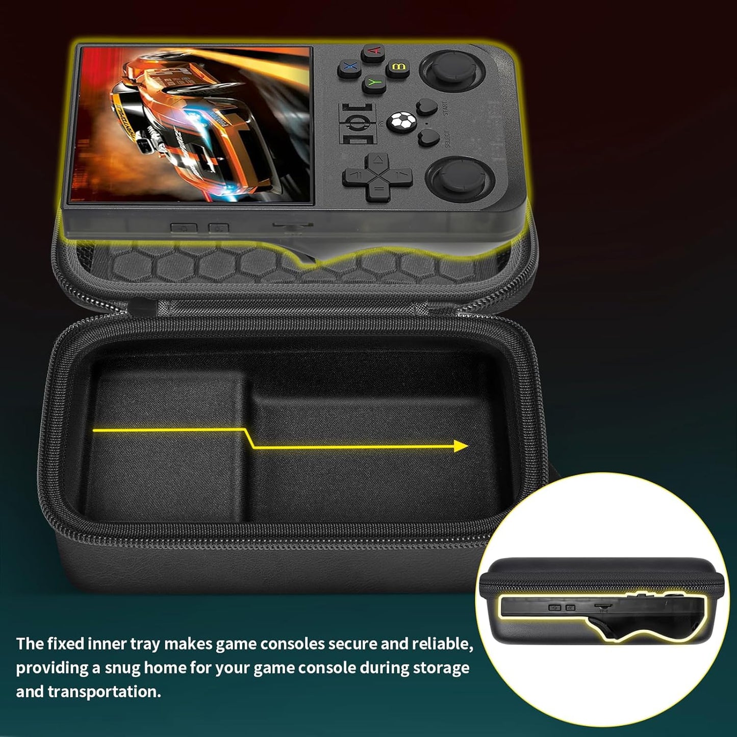 casmilee Retro Gaming Console Case for R36MAX Game Consoles, Handheld Gameboy Video Emulator Storage Holder Organizer, Portable Carrying Bag for USB Cables, SD Cards and Batteries (Box Only)