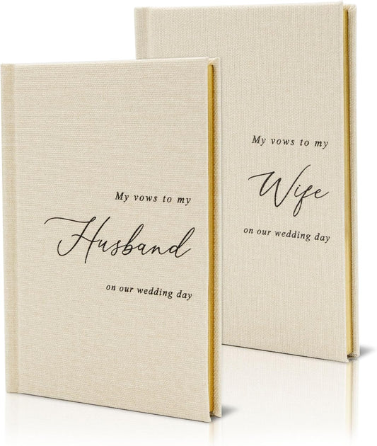Hard Cover Vow Books (Set of 2) - My Vows to My Husband/Wife Minimalist Pocket Sized Black Embossed Wedding Ceremony Vow Renewal Speech Notebook Planner Journal, Gift for Newly Engaged Couple