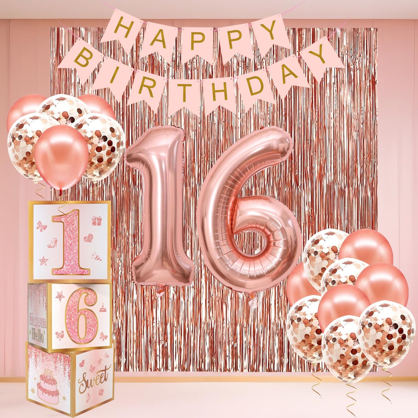 Sweet 16 Party Decorations,16th Birthday Boxes Decor for Girls Women Sweet Sixteen Happy Birthday