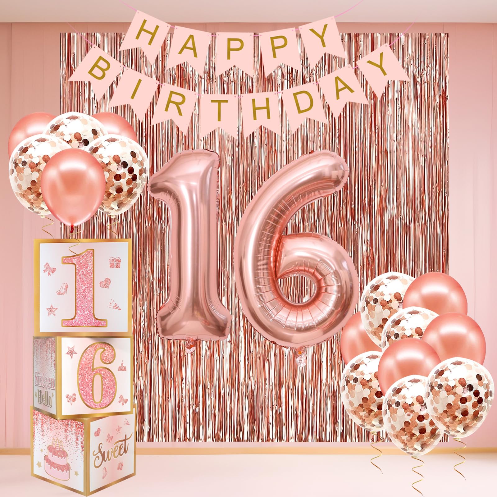 Sweet 16 Party Decorations,16th Birthday Boxes Decor for Girls Women Sweet Sixteen Happy Birthday
