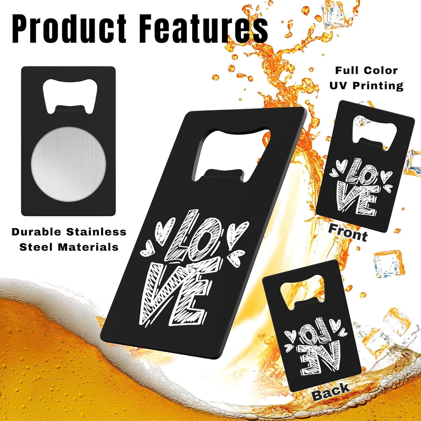 Personalized Credit Card Bottle Opener, Custom Stainless Steel Beer Bottle Opener, Upload Your Name/LOGO/Text, for Wedding Favors, Brewery, Bar, Anniversaries, Party (Black)