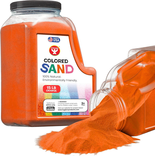 Hygloss Colored Sand for Crafts - 15 lb Bottle, Orange - Vibrant Colorful Fine Sensory Play Sand Art Kits for Kids - Classroom Activities for Children 3 4 5 6 7 8 9 10 11 12 - Safe for Ages 3+