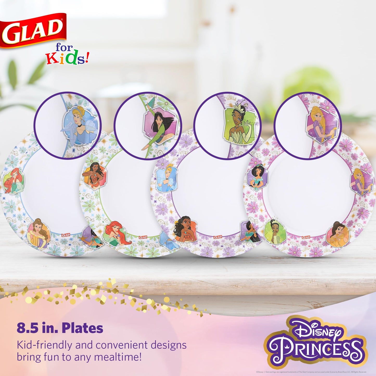 Glad for Kids Disney Princess Disposable Paper Plates, 8.5 in, 40 Count