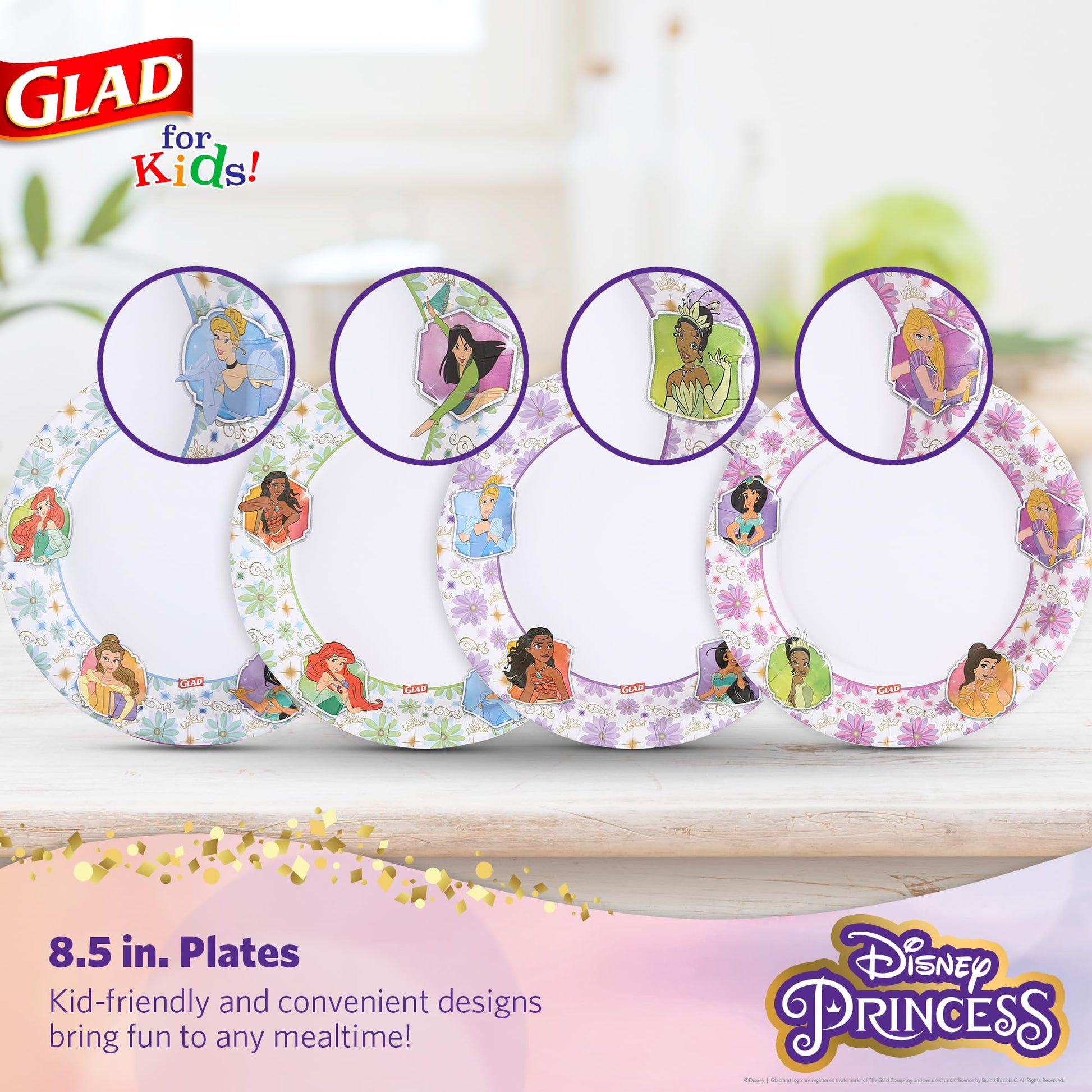 Glad for Kids Disney Princess Disposable Paper Plates, 8.5 in, 40 Count