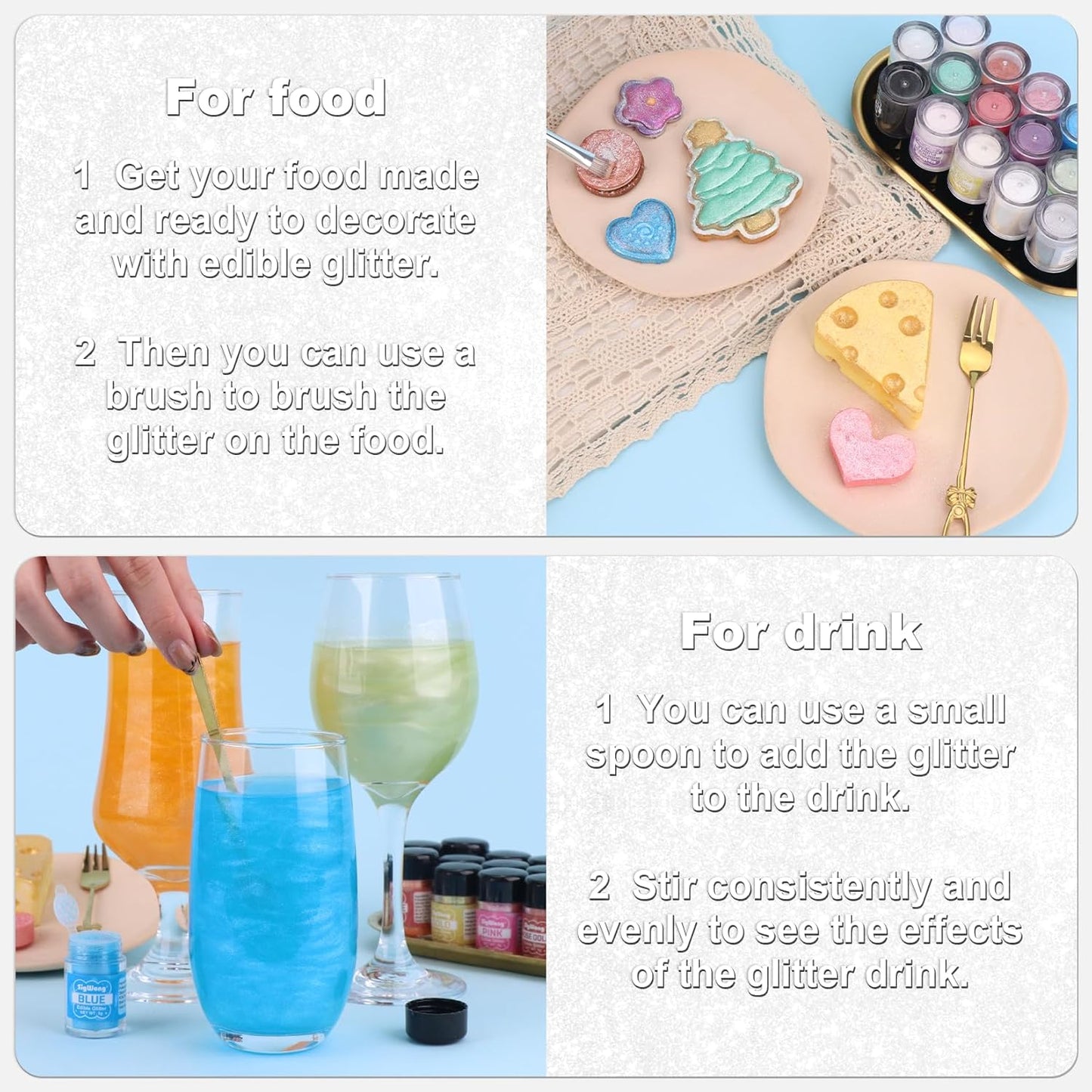 White Edible Glitter - 5g Food Grade Cake Decorating Shimmering Glitter, Edible Sprinkle Luster Dust for Drinks, Chocolates, Fondant, Strawberries, Cupcakes, Candy, Cookie - Vegan