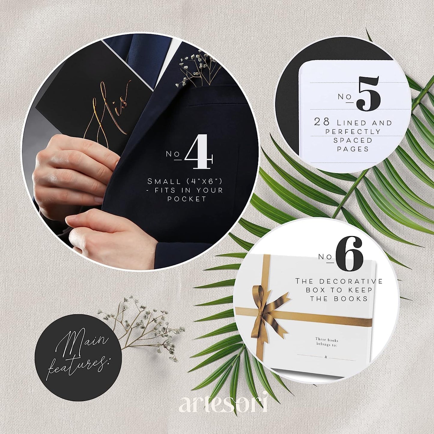 ARTESORI Premium Wedding Vow Book for Her & Him, Soft Touch, Gold Foil, 28 Lined Pages, Wedding Vow Books His and Hers, Wedding Essentials, Wedding Registry Ideas, His and Hers Gifts [White & Navy]