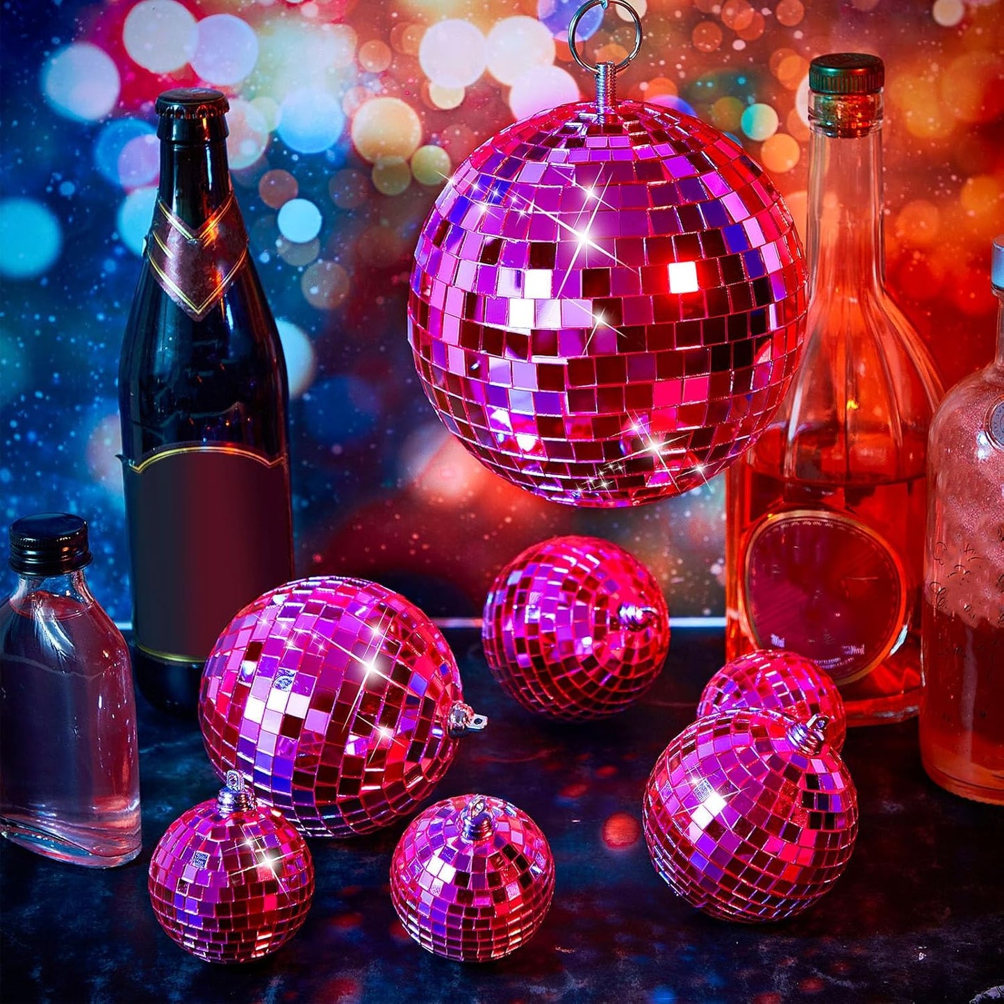 WILLBOND 12 Pack Disco Ball Mirror Ball with Hanging Ring for Fun Retro Disco Party Decorations Party Dj Lighting Effect Stage Props Game Accessories, 5.91", 3.94", 3.15", 2.36"(Pink)