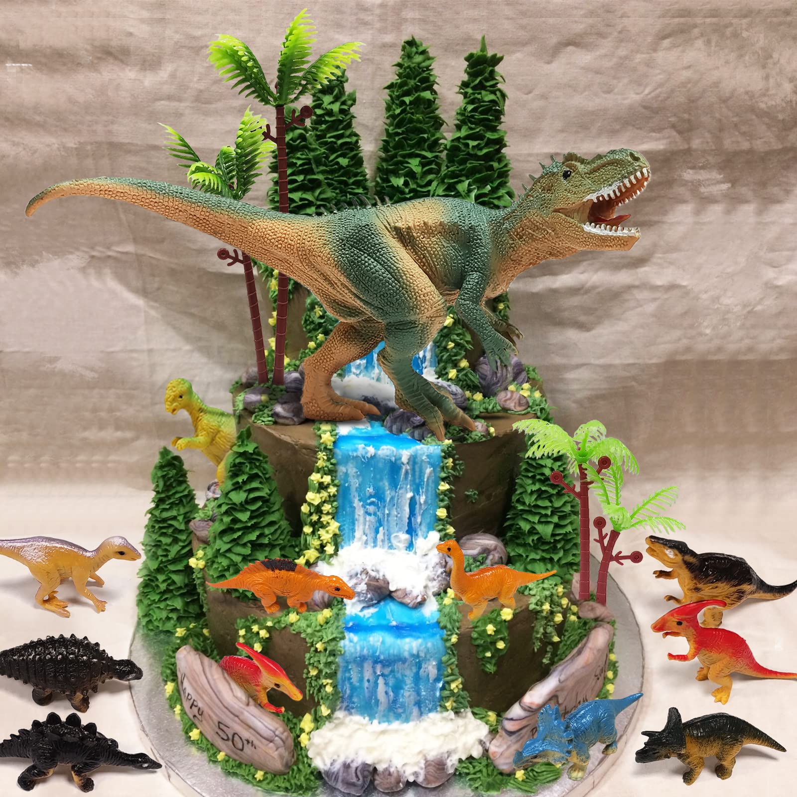 GLAHORSE 26 PCS Dinosaur Cake Toppers With Dinosaur Eggs Leaves Trees Cake Decorations For Birthday