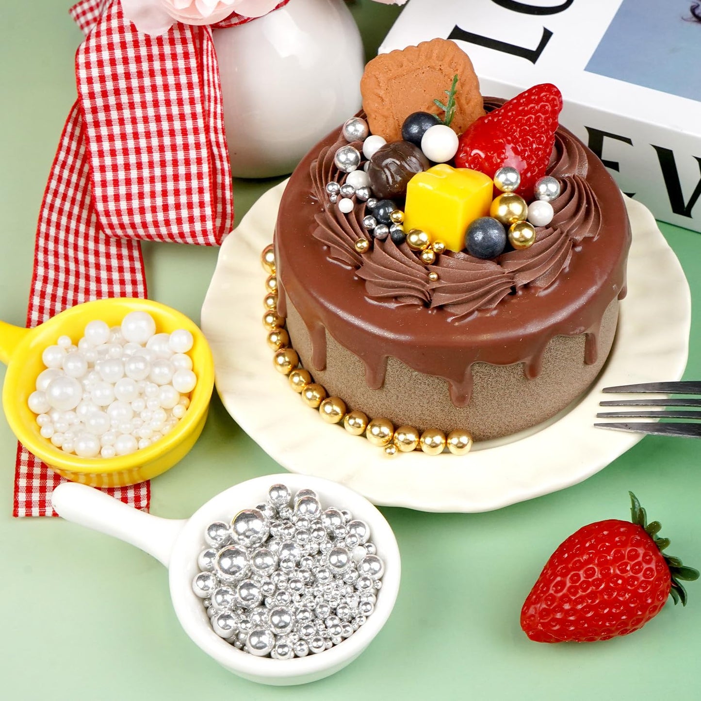 Dazzjoy Mix Pearl Sprinkles, Food Grade, Edible Pearls for Cake Decorating, 150g/5.29oz, Cake Decoration & Cupcake Topper, Wedding Party Valentines Supplies