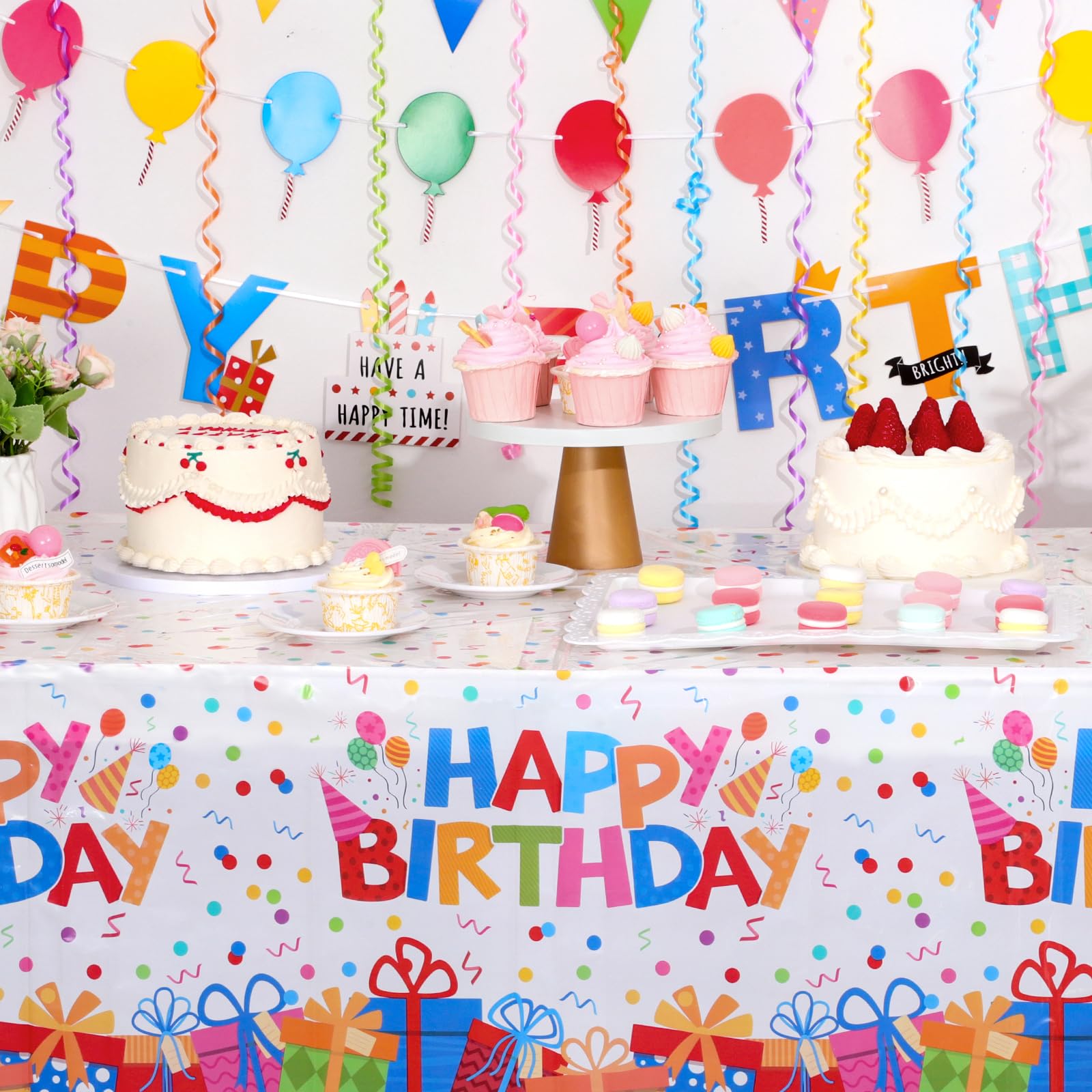 3 Pack Plastic Birthday Tablecloth, Disposable PE Happy Birthday Tablecloth