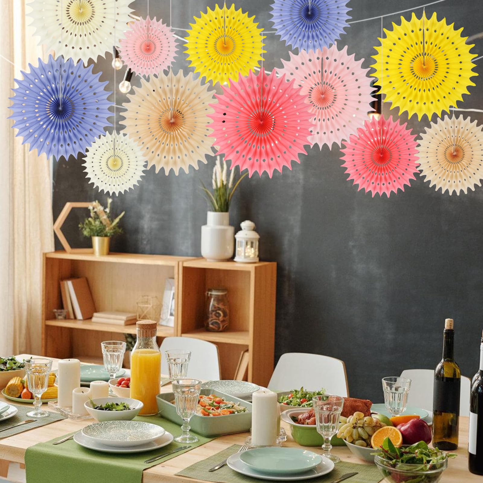 BestoFun 12PCS Paper Fans Light Color Party Decorations Tissue Paper Flowers Decorations for Girl