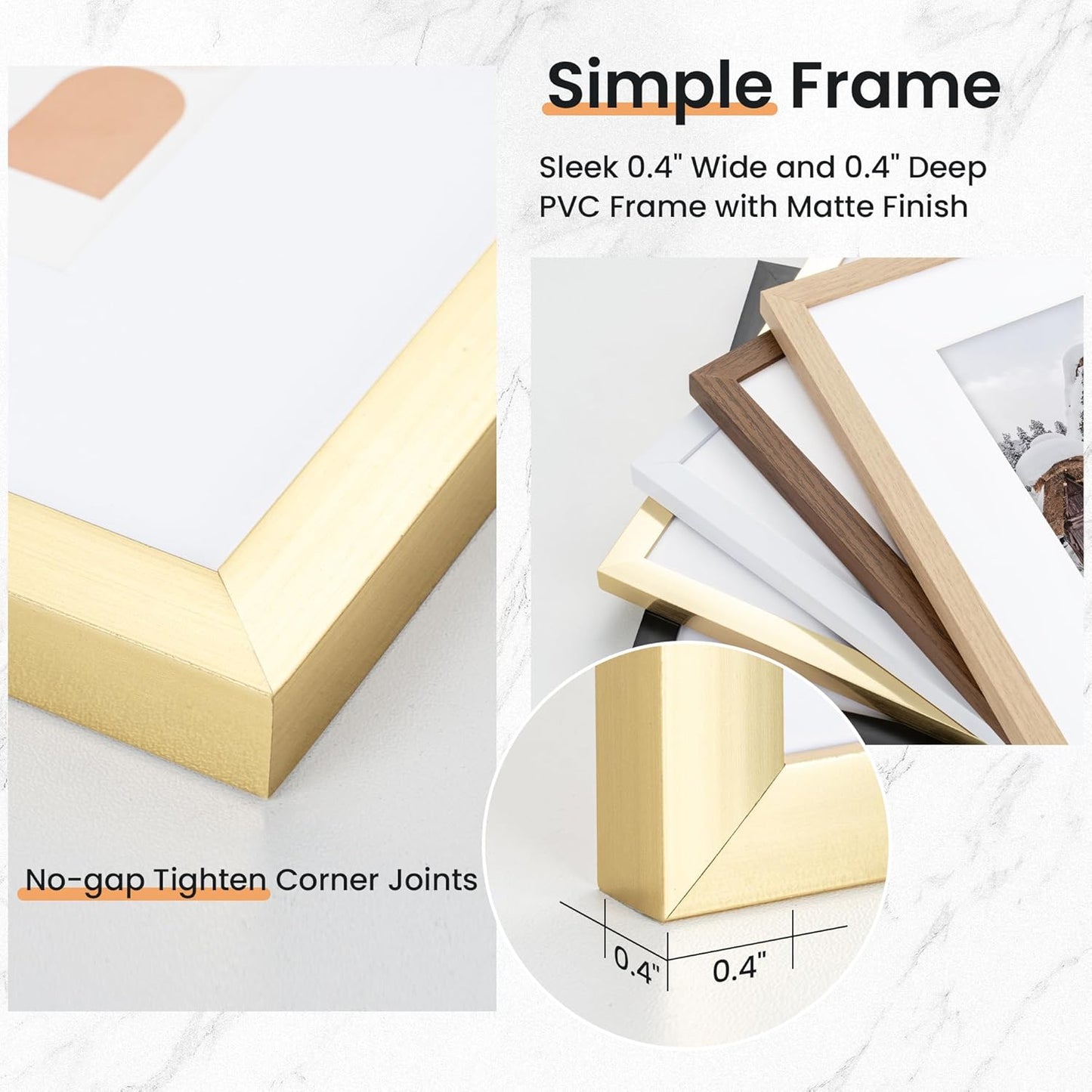 16x20 inch Picture Frame, 16x20 Photo Frames with 11x14 Removable Mat - High Definition Plexiglass - Vertical and Horizontal Display - Wall Hanging Frame - Gold, 3 Pack