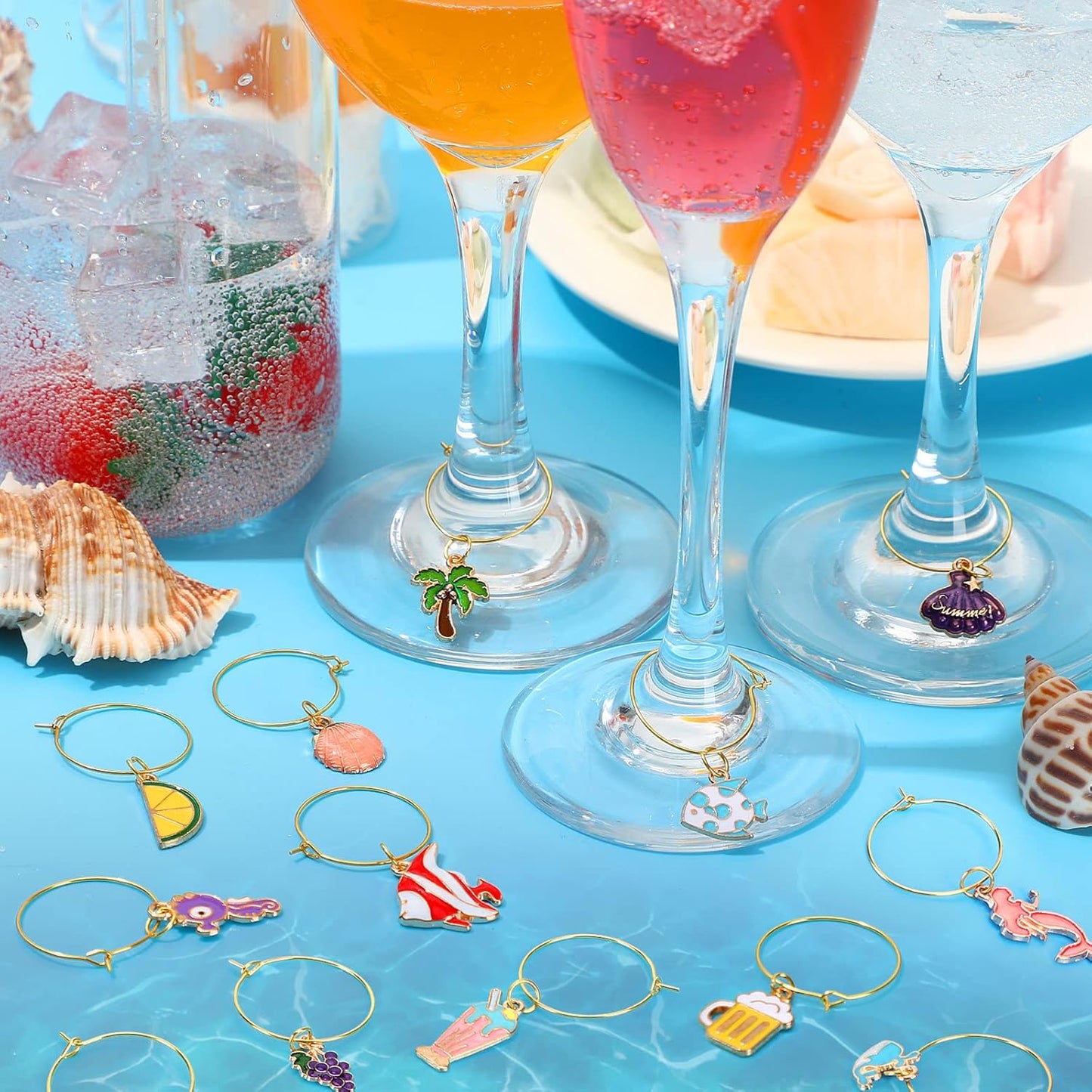 SANNIX 24pcs Wine Glass Charms - Identifier Tags for Stem Glasses - Funny Charms for Summer Christmas Wine Tasting Party Decorations