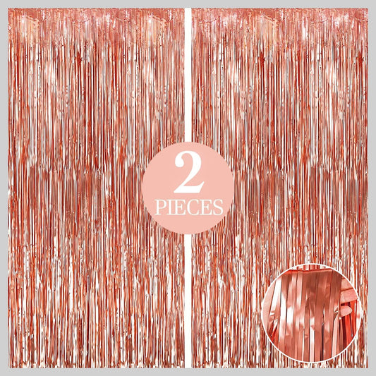 KatchOn, Rose Gold Fringe Curtain - Pack of 2 | Rosegold Backdrop for Anniversary, Wedding, Bachelorette Party Decorations| Fringe Backdrop for Rose Gold Birthday Decorations