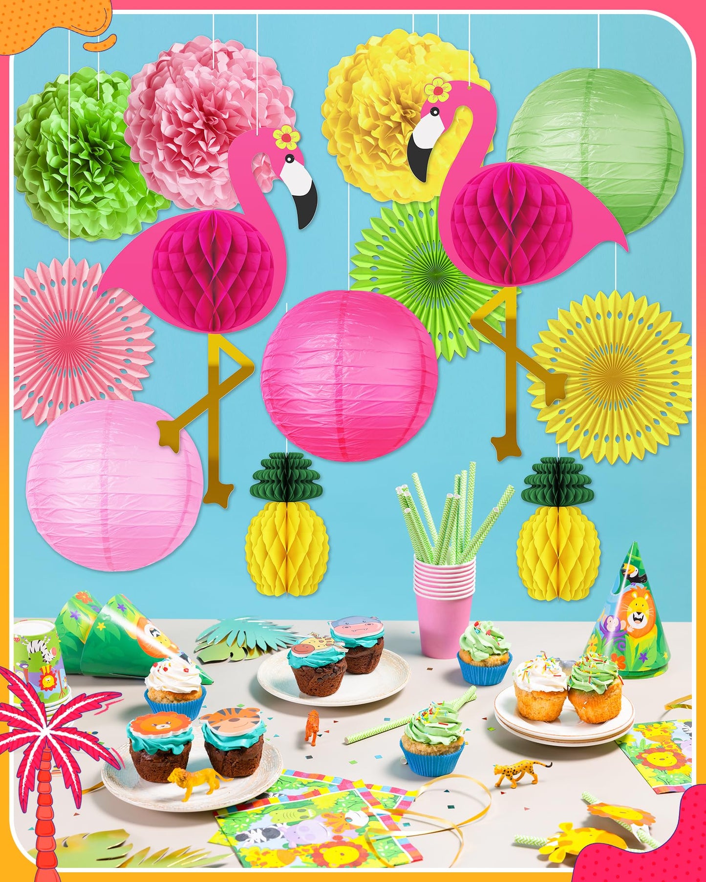 Flamingo Hawaiian Luau Party Decorations, Pool Summer Tropical Decorations