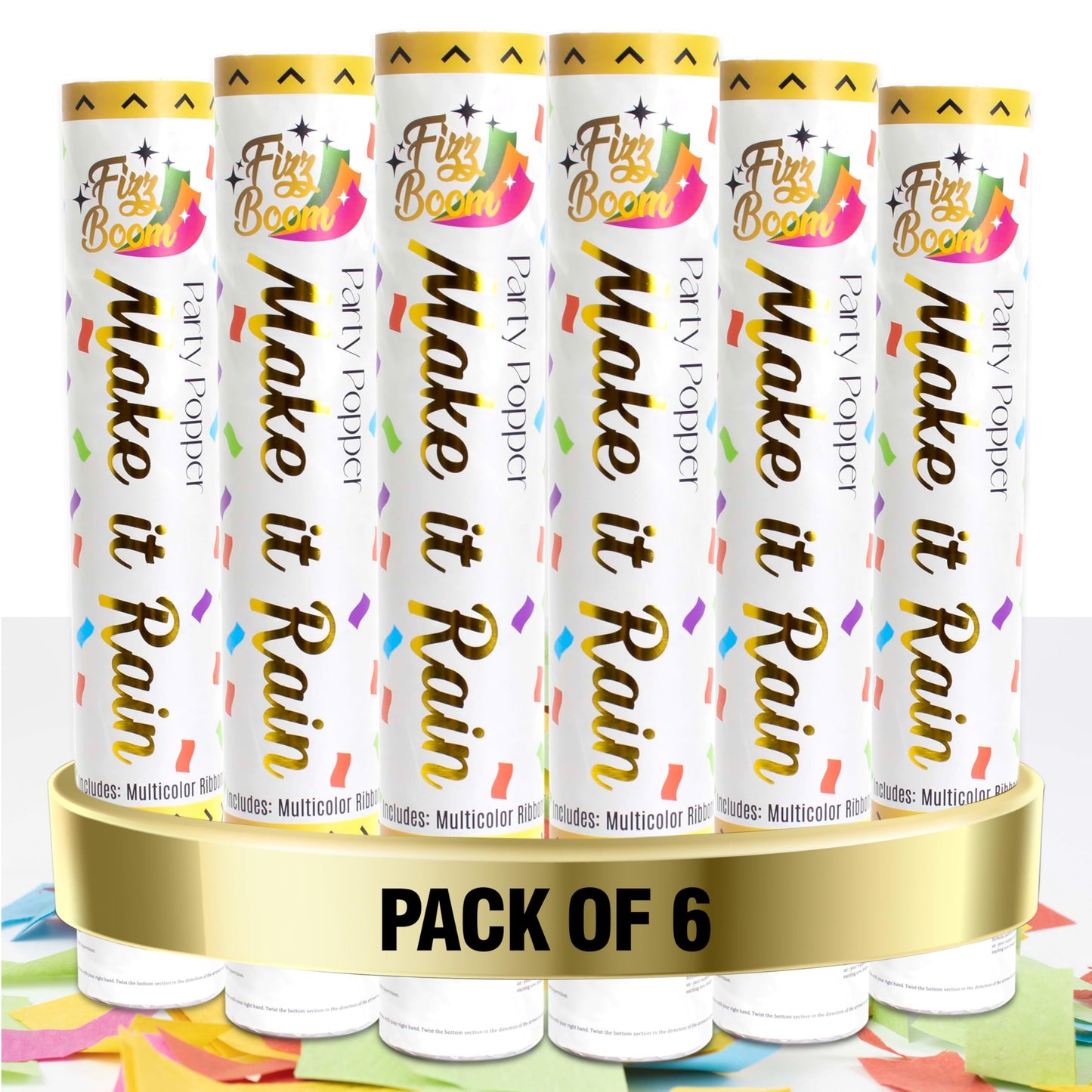 6 Pack Biodegradable Confetti Poppers for Weddings & Parties