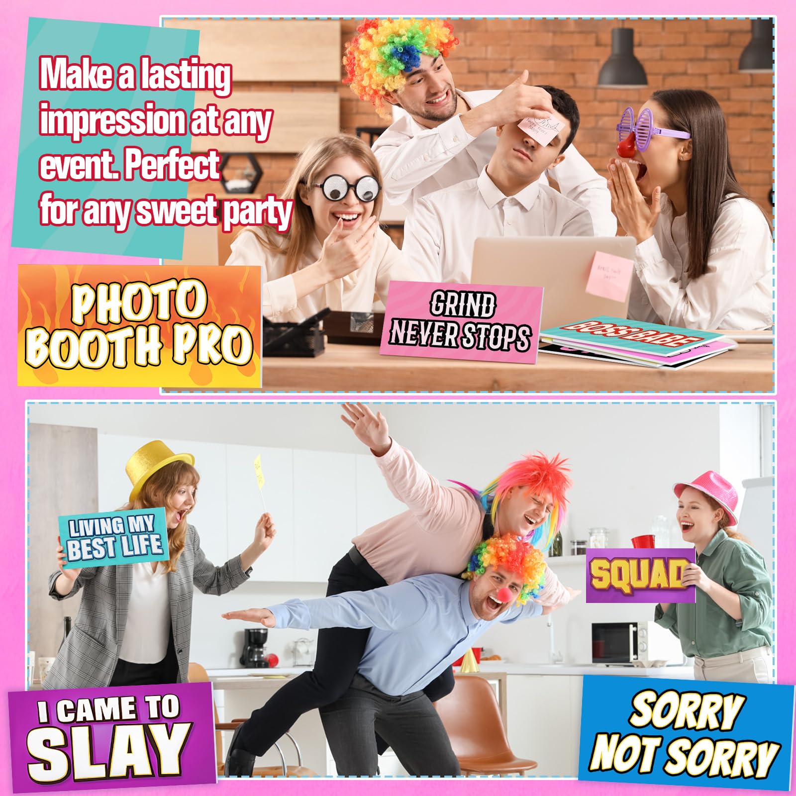 24 Designs Funny Photo Booth Props Sign Decor Double Sided Photobooth Accessoires 11x5.5 Inch Props