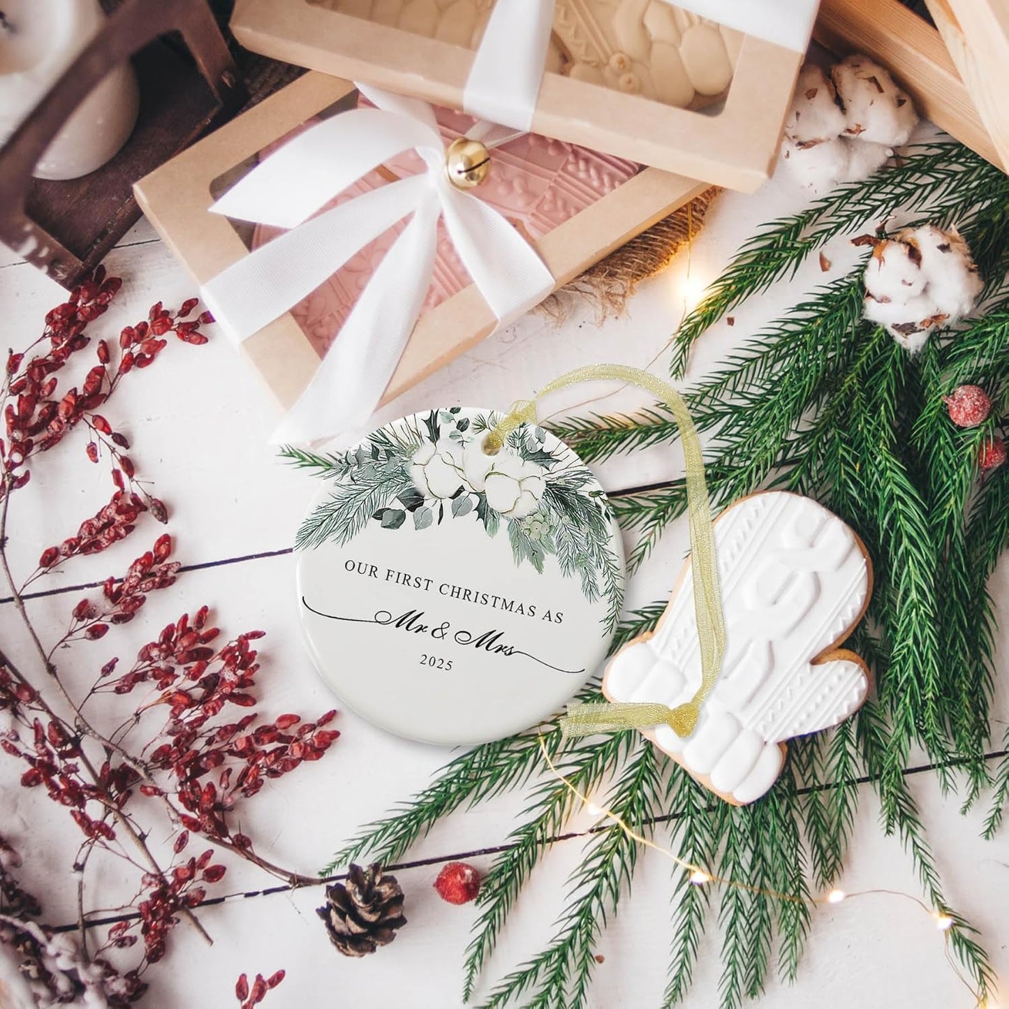 2025 First Christmas Married Ornament,First Year as Mr and Mrs Christmas Hanging Ornament Wedding Decoration for Couple