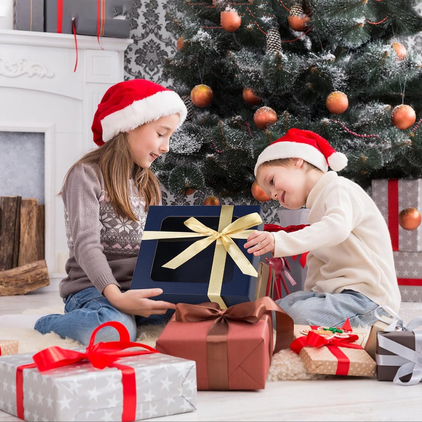 TIACABO Blue Gift Box with Window,7.5"x7.5"x3.1" Bridesmaid Boxe for Gifts Giving,Birthday Gift Boxes with Magnetic,Closure Lid Gifts Boxes for Presents,Cute Box,Luxury for Gift Packaging