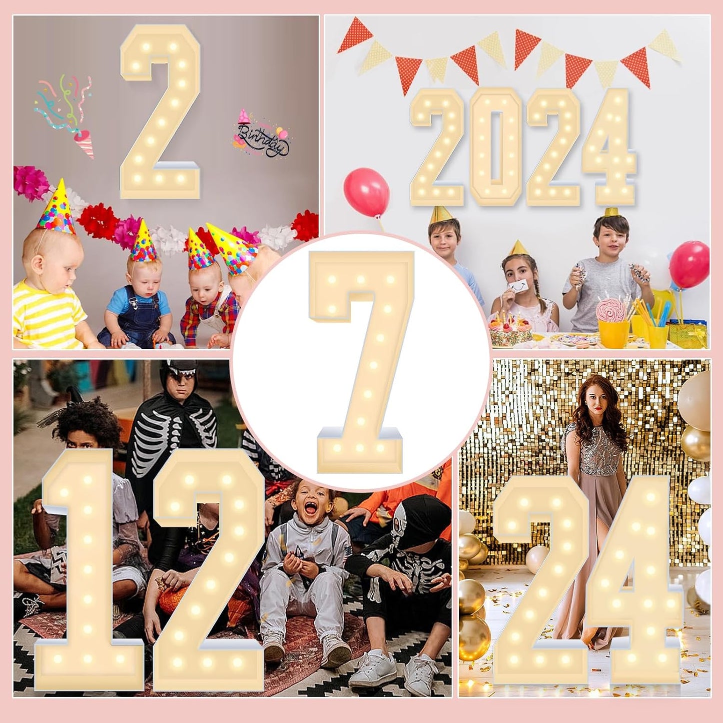 4FT Plastic Marquee Numbers 7 - Light up Numbers Are Made from Corrugated Plastic Board - Quick Assembly Without Tools, Disassembled Components Can Be Used for Photo Wall Decoration, Yard Sale Signs