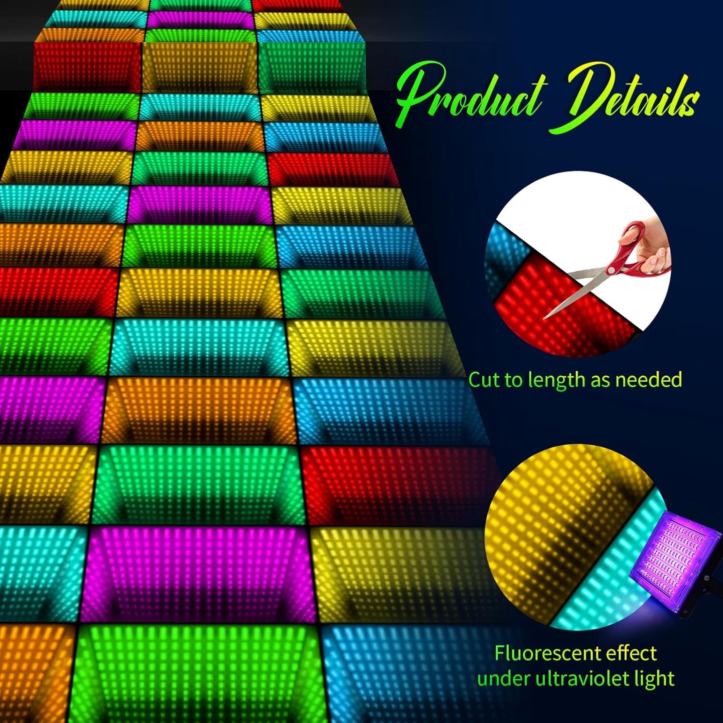 Haull 118 x 39 Inch Neon Light up Dance Floor Glow in The Dark Runner UV Reactive Blacklight Floor Aisle Runner Decor Wall Props for 80s 90s Neon Birthday Party Decorations(Dynamic Grid)