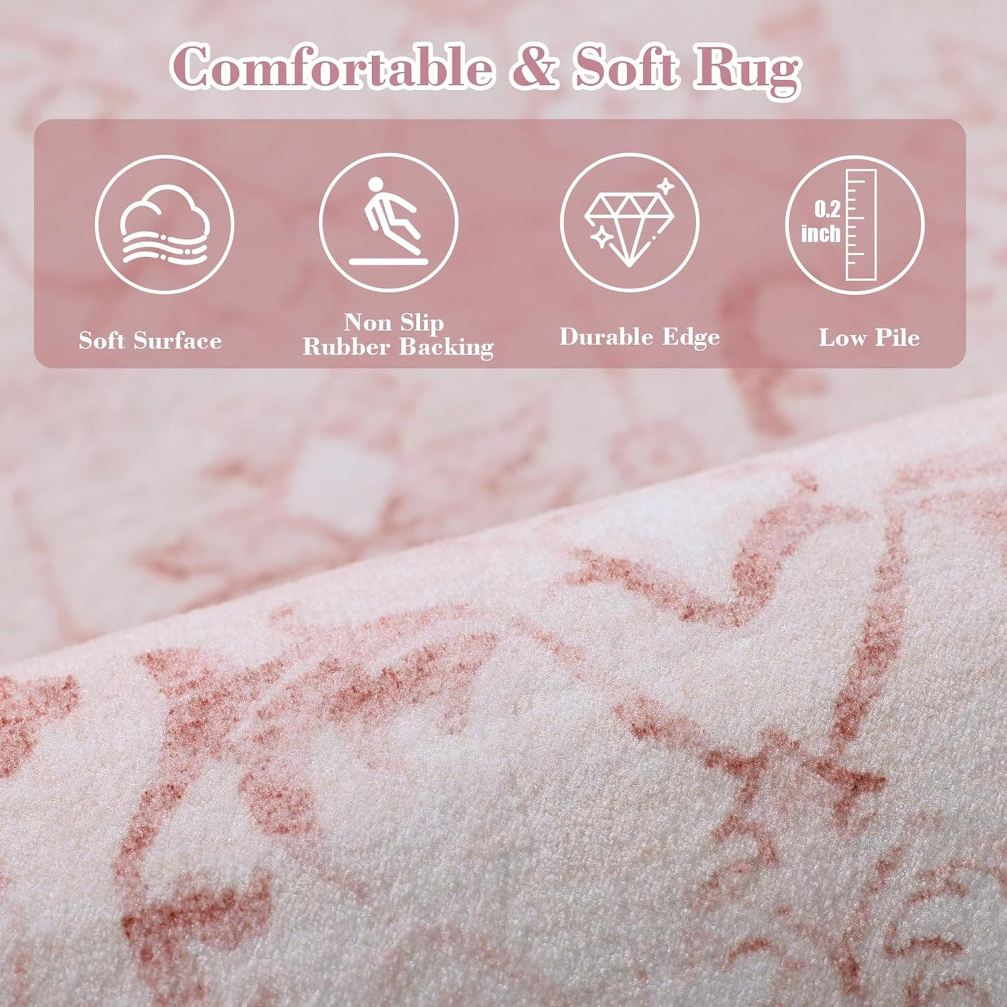 Pink Area Rugs 8x10 Rugs for Living Room, Traditional Washable Rugs for Bedroom Distressed Large Area Rug Living Room Rug Non Slip Rug Carpet for Dining Nursery