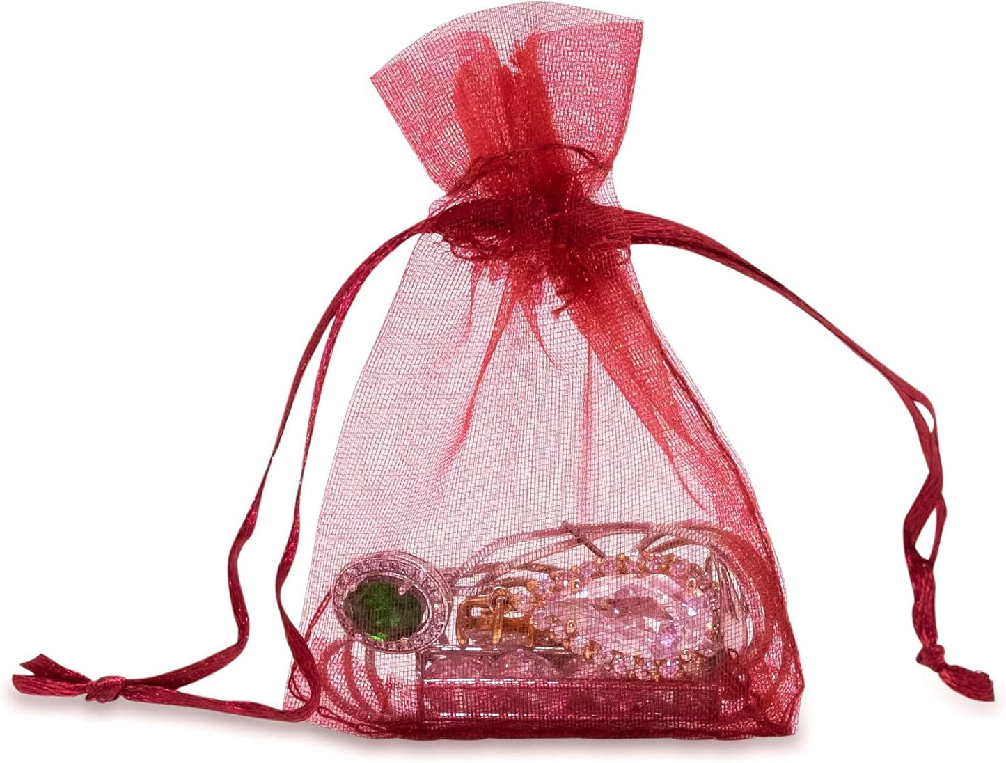 TheDisplayGuys 100-Pack XS 2 x 2 3/4" Maroon Sheer Organza Gift Bags with Drawstring, Goodie Bags for Jewelry, Candy Bags, Treat Bags, Wedding Favors Small Mesh Bags