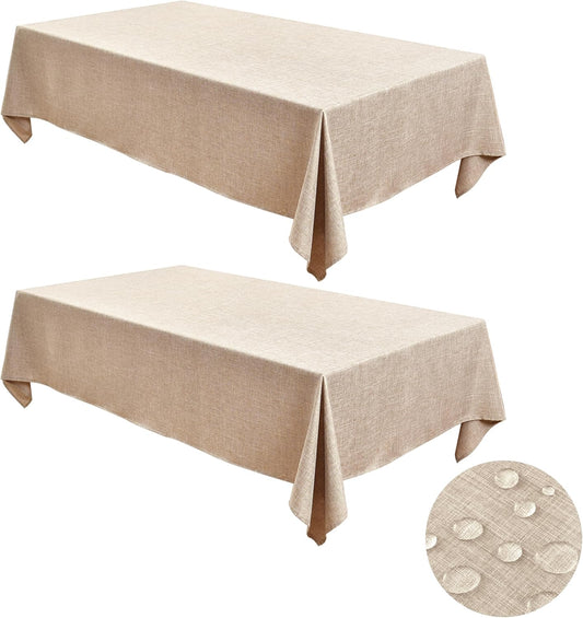 Fitable Square Table Cloth Linen Textured: Water & Stain Resistant Farmhouse Tablecloth, Washable Burlap Table Covers for Kitchen Dining Party(2 Pack, 54x54 Inch, Beige)