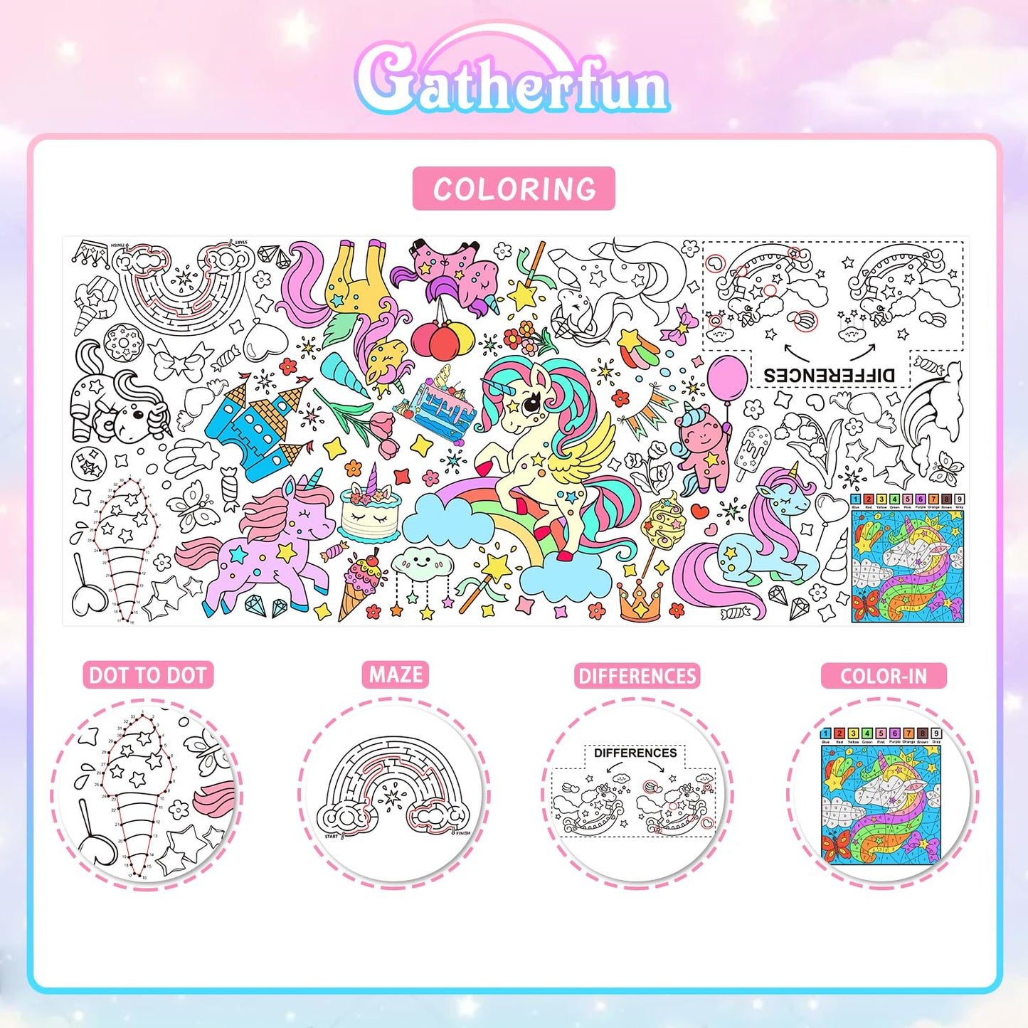 Gatherfun Unicorns Birthday Party Giant Coloring Poster - 31.5X 72 Inches - Versatile Classroom