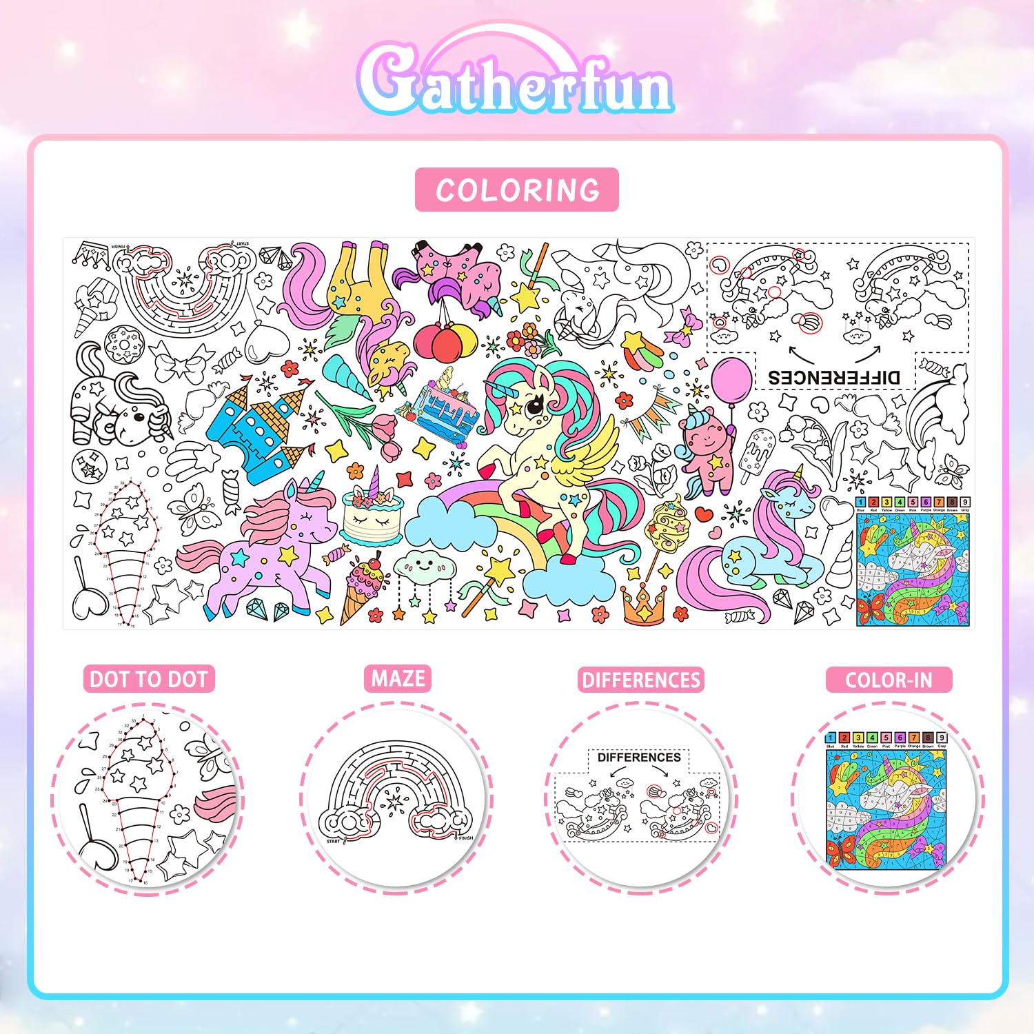 Gatherfun Unicorns Birthday Party Giant Coloring Poster - 31.5X 72 Inches - Versatile Classroom