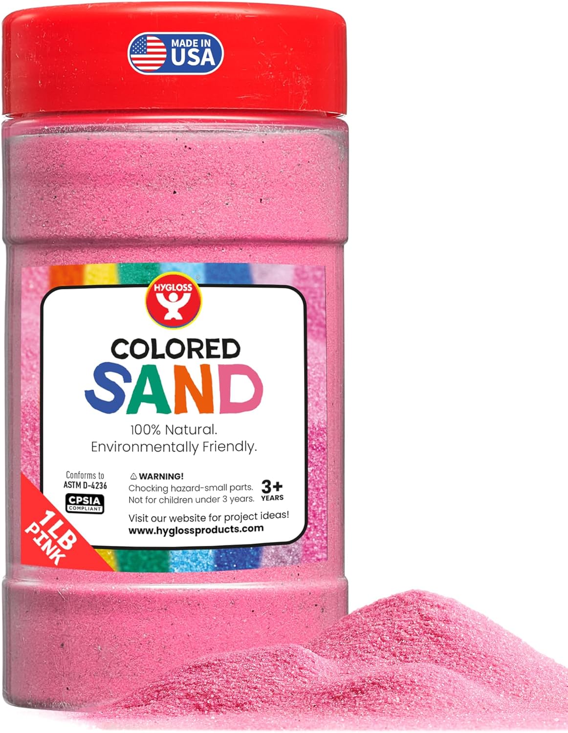 Hygloss Colored Sand for Crafts – 1 lb Bottle, Pink – Vibrant Colorful Fine Sensory Play Sand Art Kits for Kids – Classroom Activities for Children 3 4 5 6 7 8 9 10 11 12 – Safe for Ages 3+