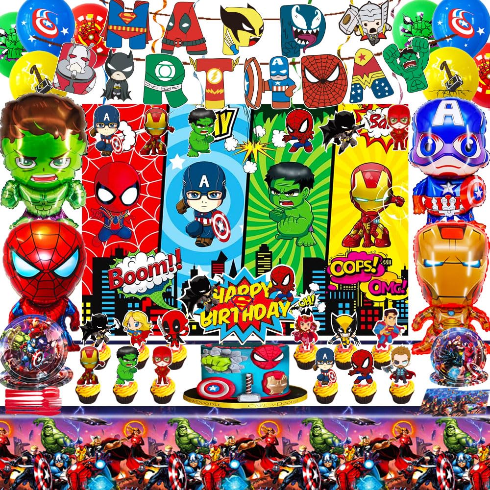 Avenger Theme Birthday Party Supplies Decorations, Including Birthday Banner, Tablecloth, Backdrop