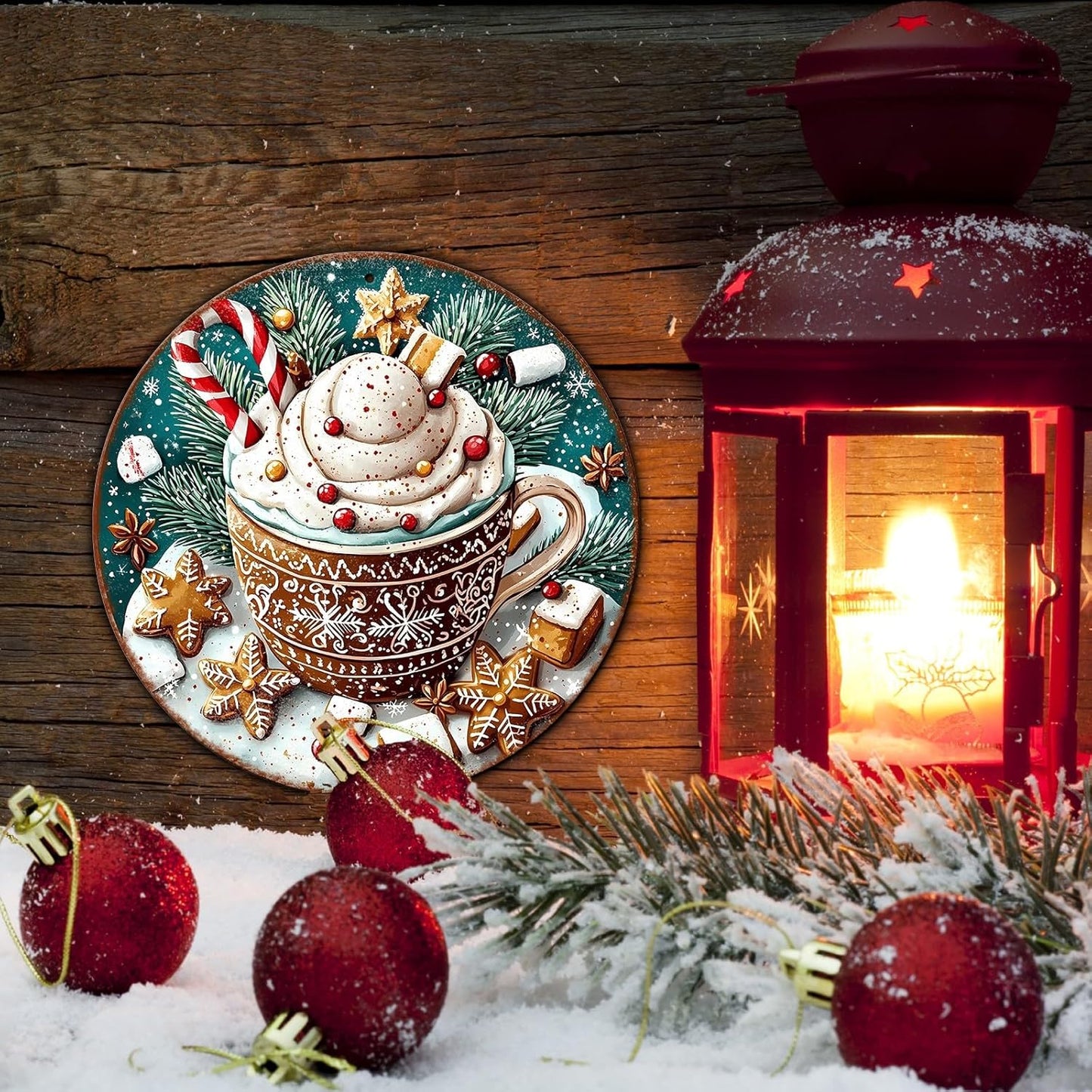 Round Christmas Signs Hot Cocoa Bar Metal Tin Sign Christmas Decor For Home Vintage Christmas Coffee Cocoa Tin Sign Hot Chocolate Bar Sign 8 * 8 in