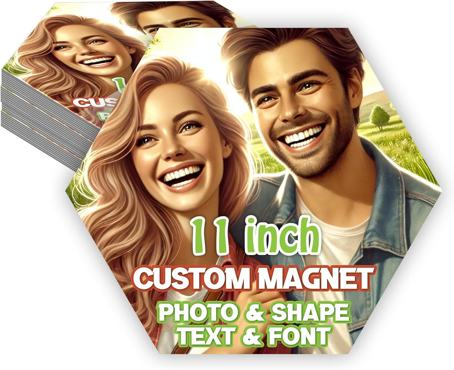 KETABAO – 11" Customized Hexagon Photo Magnets for Refrigerators and Cars – Personalized Magnetic Decoration for Homes and Storage Cabinets