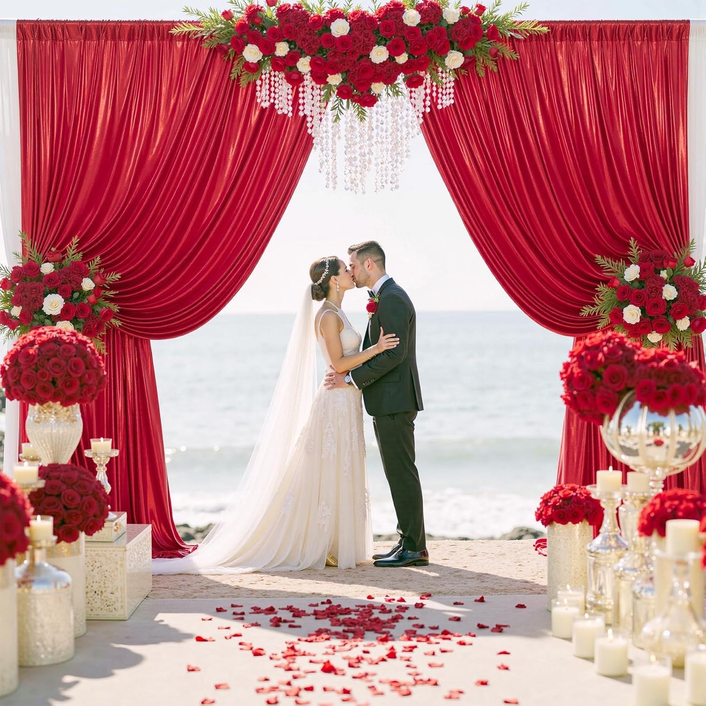 gogoparti 10x10FT Red Sequin Backdrop Curtain - 2 Panels of 5x10FT Wrinkle-Free Glitter Drapes for Photography, Birthdays, Weddings & Graduations