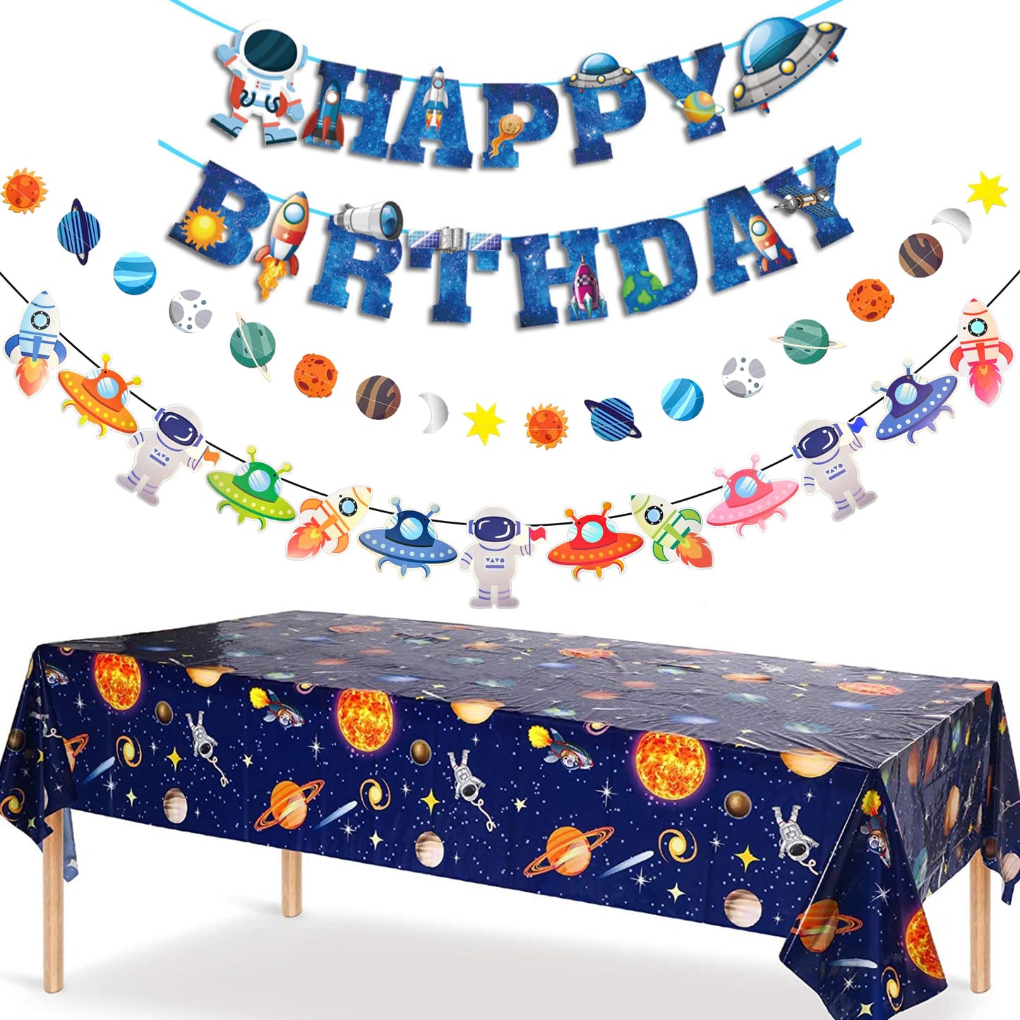 Outer Space Party Decorations - Space Theme Supplies with Happy Birthday Banner Solar System