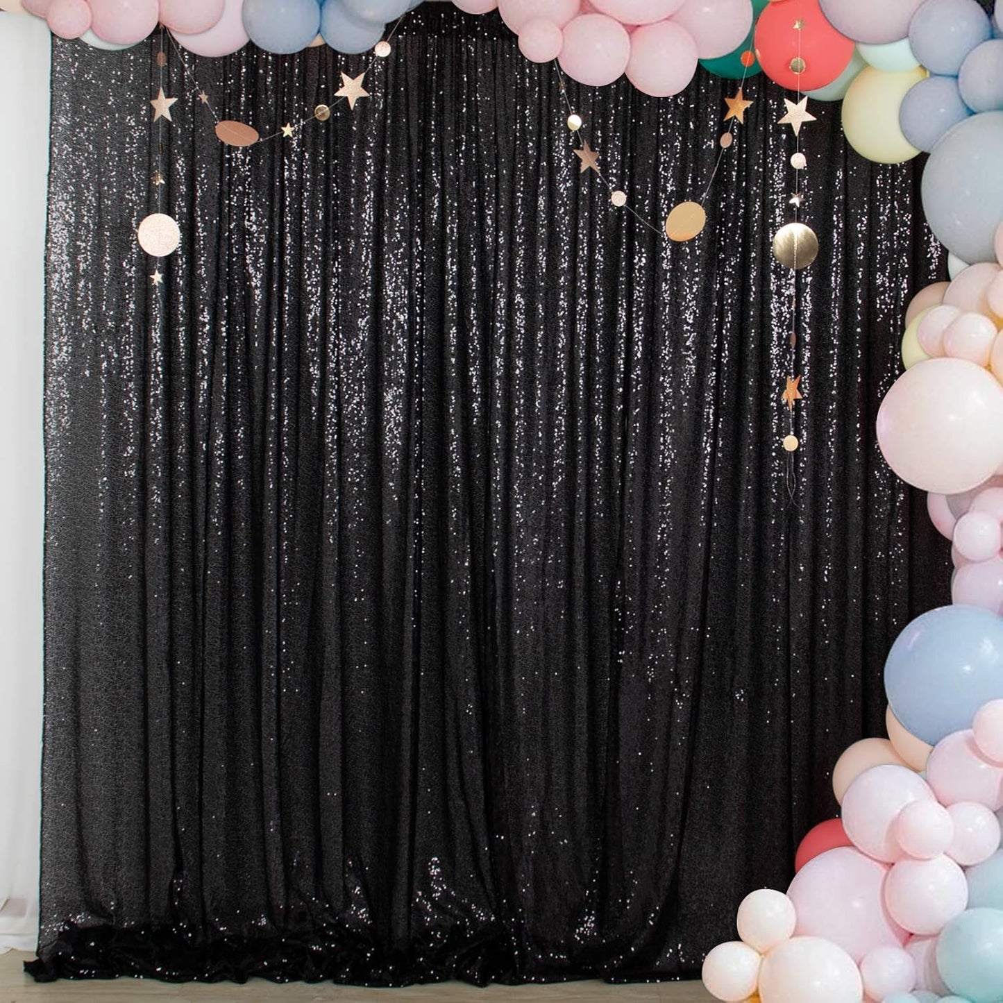 ShinyBeauty Sequin Backdrop- 5FTx10FT-Black-Sequin Photo Backdrop,Photo Booth Background,Sequence Christmas Backdrop Curtain