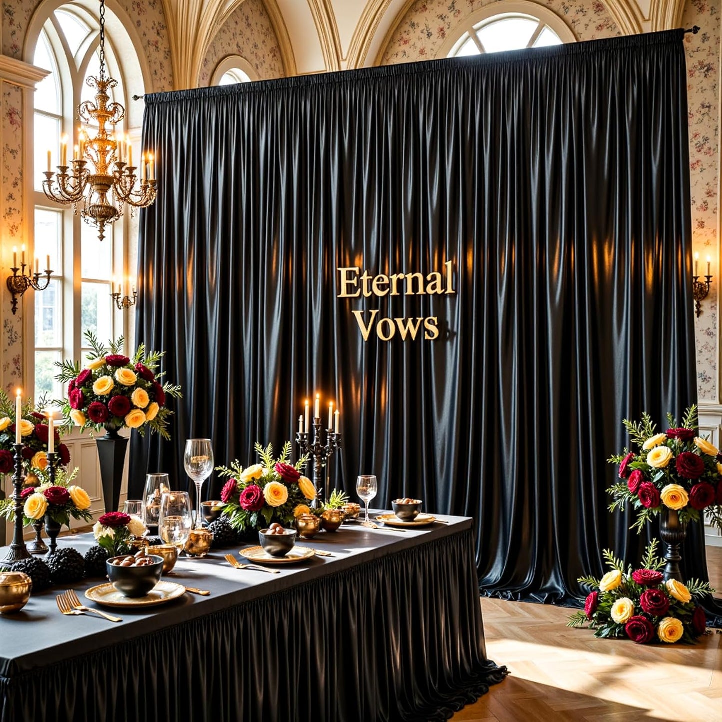 Black Satin Backdrop Curtains 2 Panels - Glitter Photo Drapes for Baby Shower, 10x10FT Shimmer Back Drop Cloth, Wrinkle Free for Birthday Party Prom Wedding Photoshoot Background