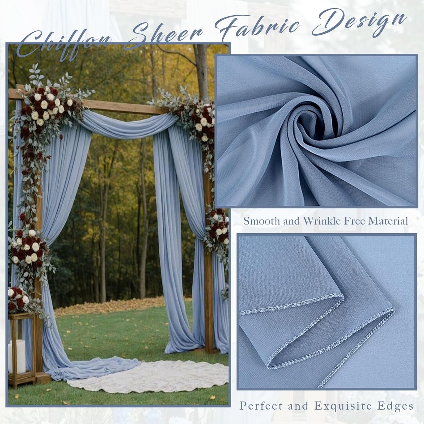 20Ft Length x 28" Width 4 Panels Wedding Arch Draping Fabric Dusty Blue Arch Drapes Chiffon Fabric Sheer Curtains Backdrop for Party Bridal Decorations Wedding Ceremony Ceiling Stage Reception Decor