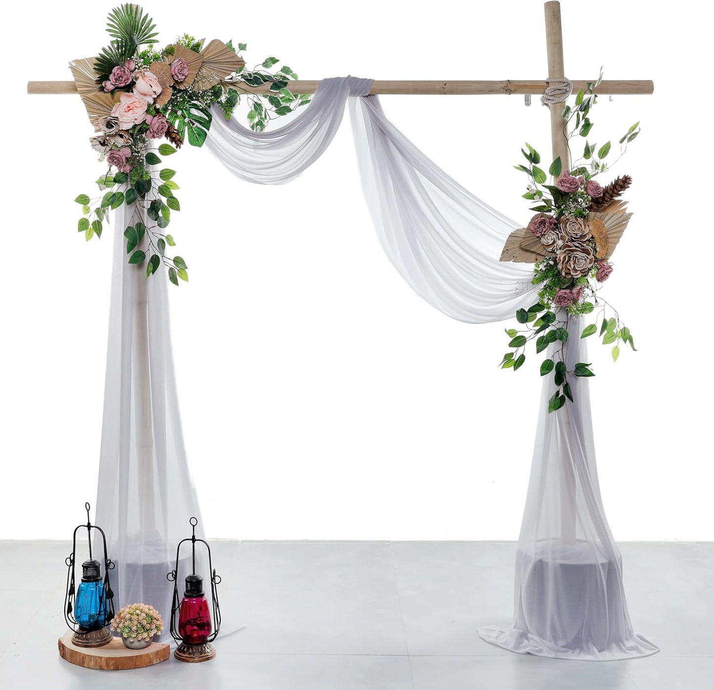 VDS Pack of 2 Panel (30 Inch X 100 Feet) Wedding Arch Draping Fabric Sheer Chiffon Fabric Drapery for Wedding Ceremony Reception Swag Backdrop Canopy Chuppah ARBO Altars Decoration (Cool Grey)