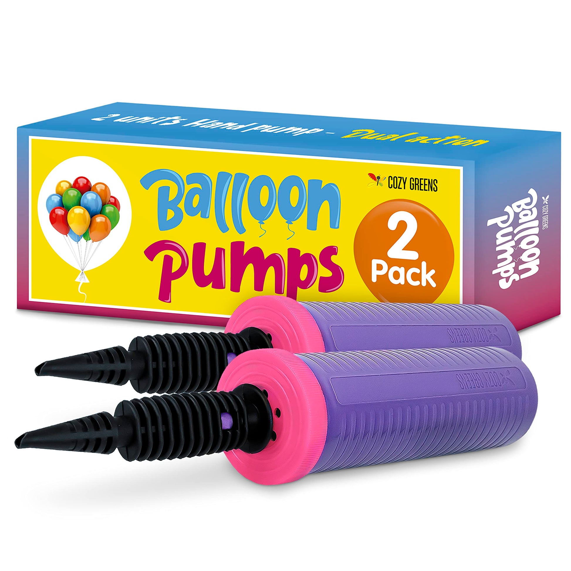 Balloon Pump Hand Held, Inflator Air Pump for Balloons - 2Way Dual Action, 2Pack: Friends can Help