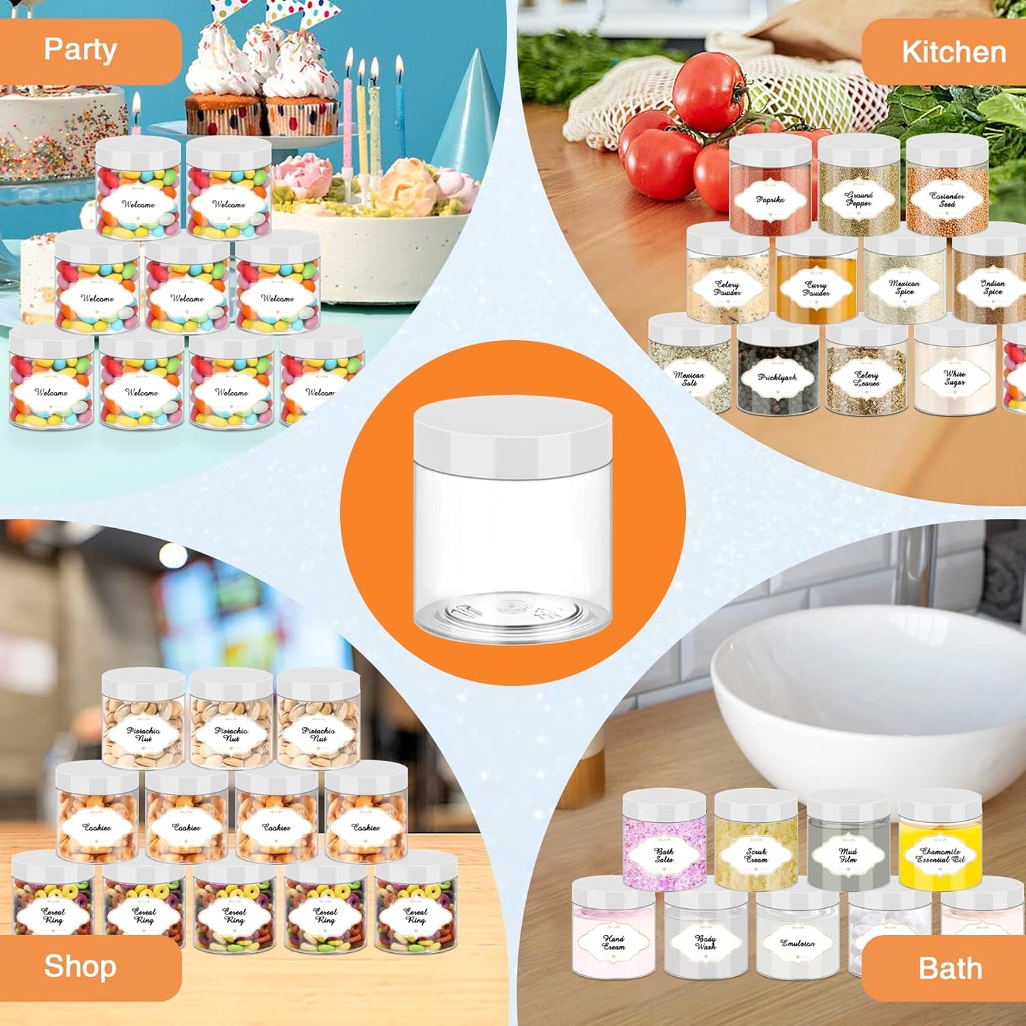 Plastic Jars 6 OZ, 48 Pcs Plastic Jars with Lids Round Wide Mouth Slime Containers with White Lids Empty Small Storage Jar for Travel, Home Kitchen Food, Arts Crafts