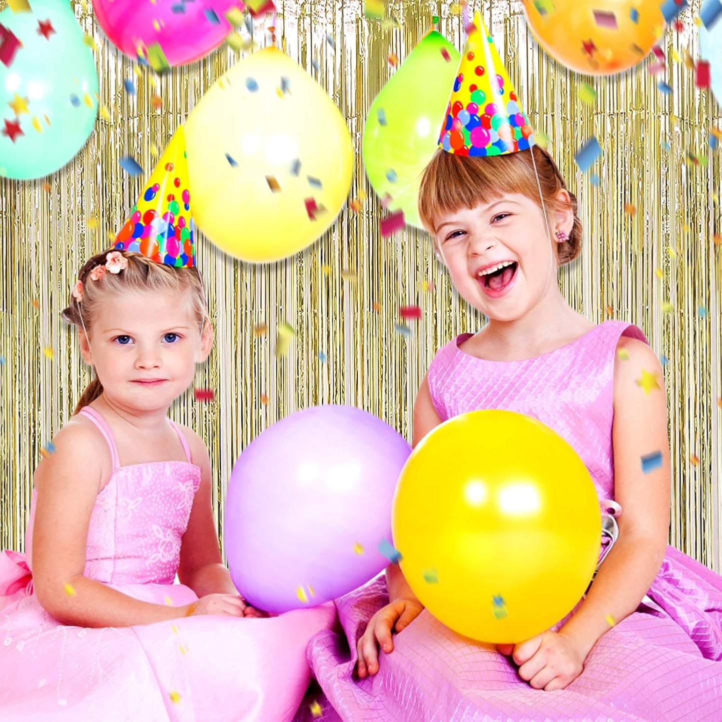 3 Pack Light Gold Foil Fringe Curtain Backdrop, 3.28Ft x 8.2Ft Metallic Tinsel Foil Fringe Streamer Curtains for Photo Booth, Christmas Day, Thanksgiving, Wedding, New Year Party Decorations