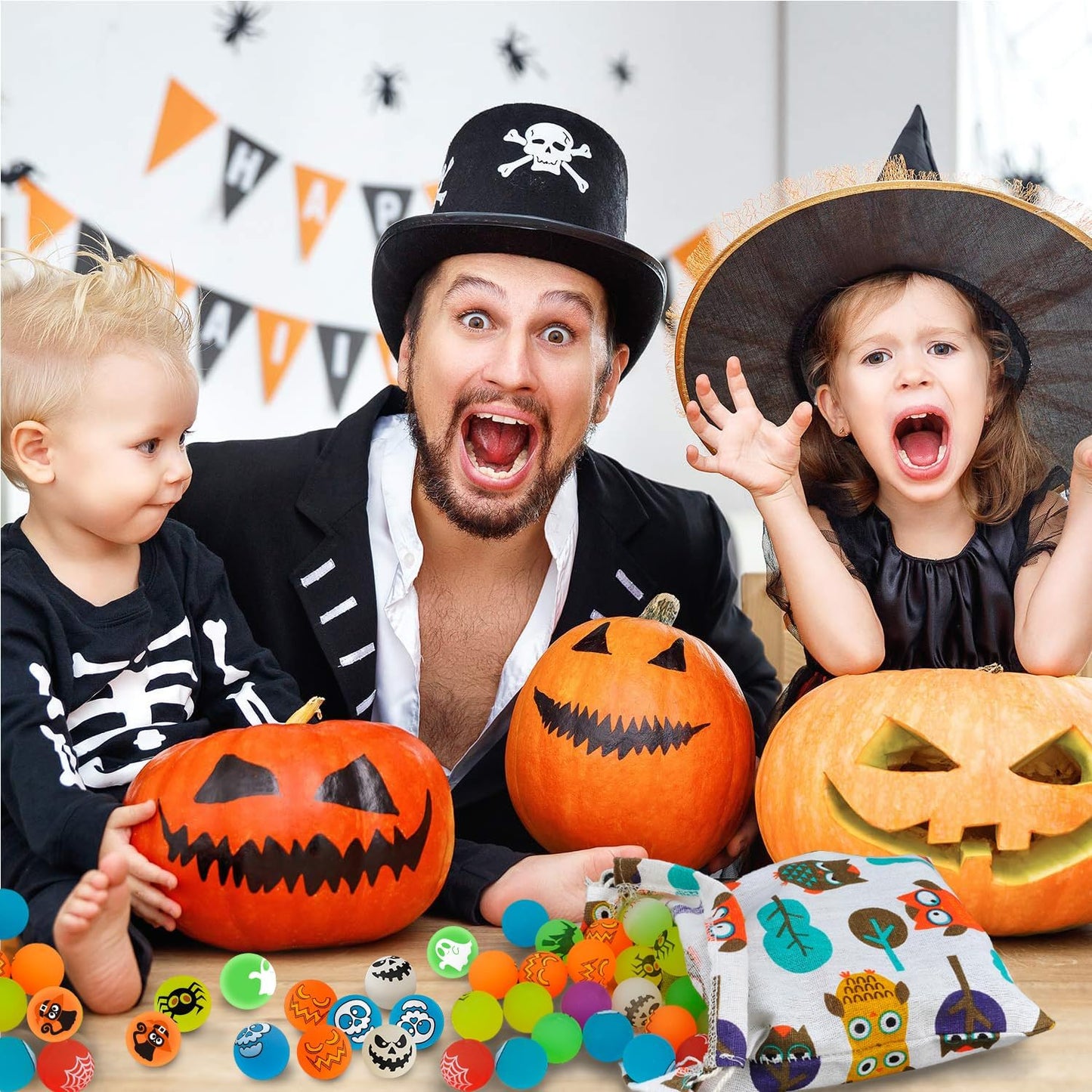 SpringFlower 100 Pcs Glow in The Dark Bouncing Balls,Halloween Party Favors Supplies, Trick or Treating Goodie Bag Filler，School Classroom Game Rewards, 10 Assorted Halloween Theme Designs