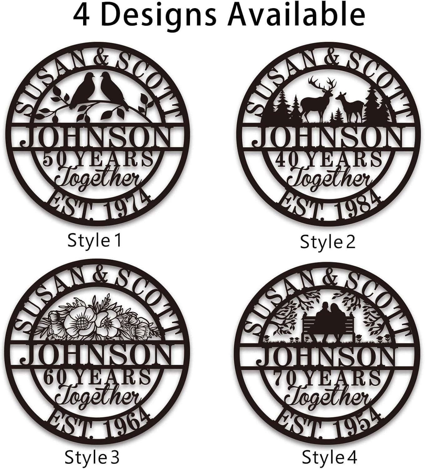 Custom 50th/40th/60th/70th/30th/1-99 Years Wedding Anniversary Sign Gifts for Couples Parents, Custom Metal Monogram Sign Personalized Family Name Signs (Flowers)