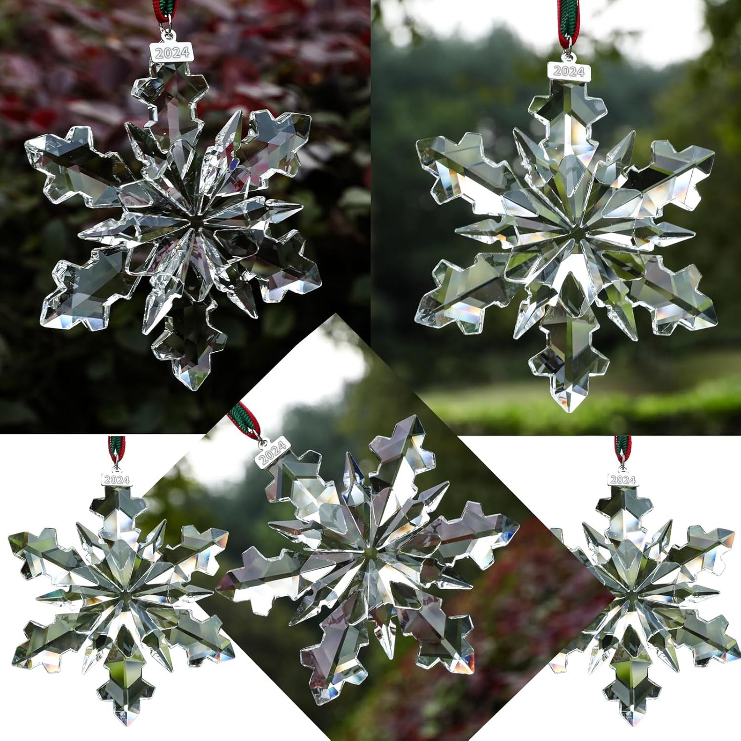 2024 Annual Edition Crystal Snowflake Ornament Christmas Ornament Home Decor Gift (Clear)