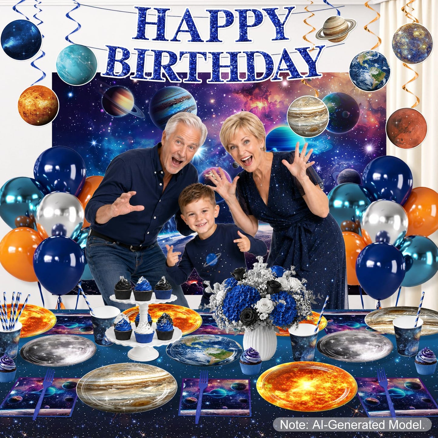 Xynic 210Pcs Space Birthday Decorations Tableware Set, Serves 24