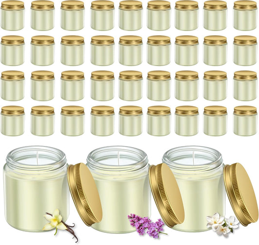 ACITHGL 36 Pcs 4oz Mini Mason Jar Candles Small Scented Candles Bulk Aromatherapy Ideal Souvenir Favors for Wedding Birthday Party (Vanilla, Lilac, Gardenia, Gold)