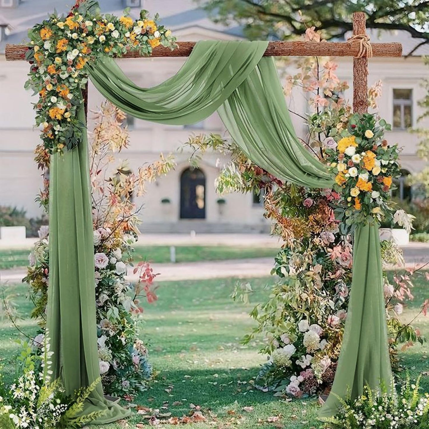 Wedding Arch Draping Fabric 2 Panels 20Ft length x 28" width Sage Green Arch Drapes Chiffon Fabric Sheer Curtains Backdrop for Party Bridal Decorations Wedding Ceremony Ceiling Stage Reception Decor